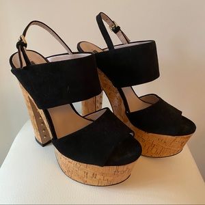 ZARA Black Cork Stud Platform High Heel Open Toe